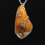 Amber with Silver Leaves Pendant