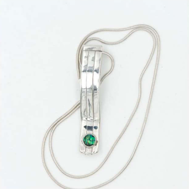 Long Silver Pendant with Emerald